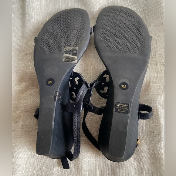 Tory Burch NEW Miller Navy Blue 60MM Wedge Leather Sandal Size 8 beach coastal - Picture 8 of 11